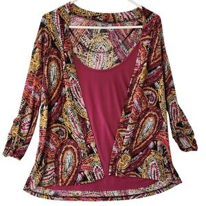 Laura Scott Paisley Print Top 3/4‎ Sleeve Blouse Layered Look XL